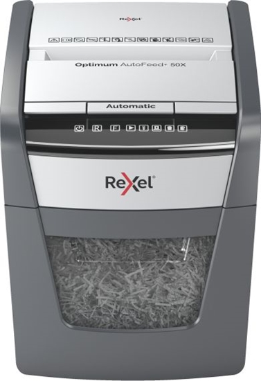 Picture of Rexel Optimum AutoFeed+ 50X Paper Shredder Cross cut shredding 4x28mm P-4 20L 55dB, Grey/Black