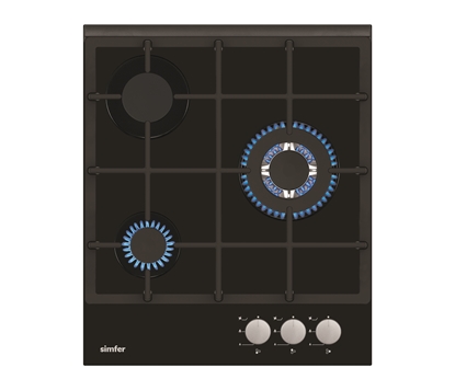 Изображение Simfer | H4.305.HGSSP | Hob | Gas on glass | Number of burners/cooking zones 3 | Rotary knobs | Black