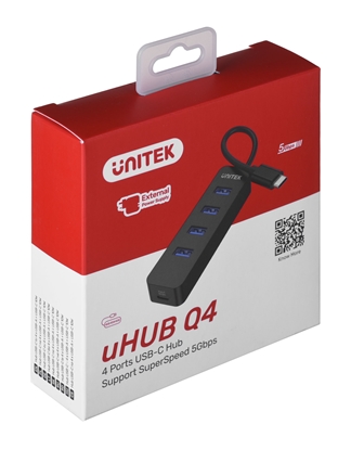 Attēls no UNITEK HUB USB-C 4XUSB-A 3.1, ACTIVE, 10 WATT,H1117B