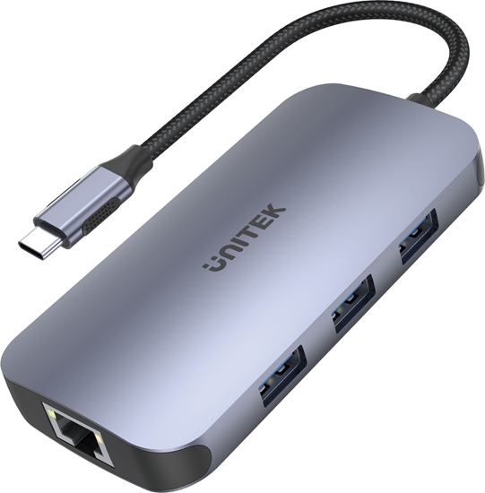 Picture of HUB USB Unitek 1x RJ-45 1x USB-C 1x USB-C PD 1x SDHC  + 3x USB-A 3.2 Gen1 (D1071A)