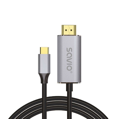 Attēls no USB-C to HDMI 2.0B cable, 2m, silver / black, gold tips, SAVIO CL-171