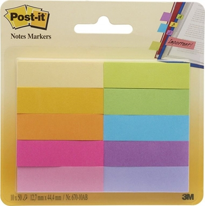 Picture of 3M ZAKADKI INDEKSUJCE POST-IT 12,7X44,4MM 670-10AB PAPIEROWE 10X50 KARTEK NEONOWE
