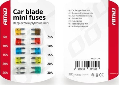 Изображение AMiO Bezpieczniki samochodowe pytkowe mini 10 szt.