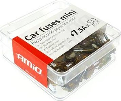 Изображение AMiO Bezpieczniki samochodowe pytkowe mini pudeko 50 szt. 7,5A