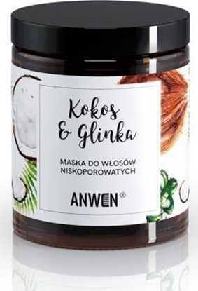 Attēls no Anwen Anwen Maska do włosów niskoporowatych Kokos i Glinka w szklanym słoiku - 180 ml