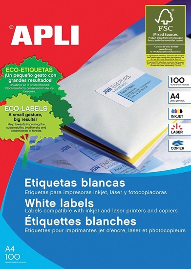 Изображение Apli Etykiety uniwersalne APLI, 105x57mm, prostokątne, białe 100 ark.