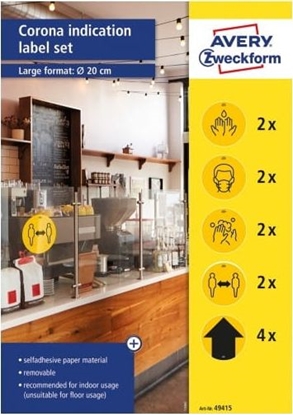 Picture of AVERY ETYKIETA AVERY ZWECKFORM 49415 ZESTAW USUWALNYCH ETYKIET OSTRZEGAWCZYCH KORONAWIRUS OKRGE ZE WZOREM