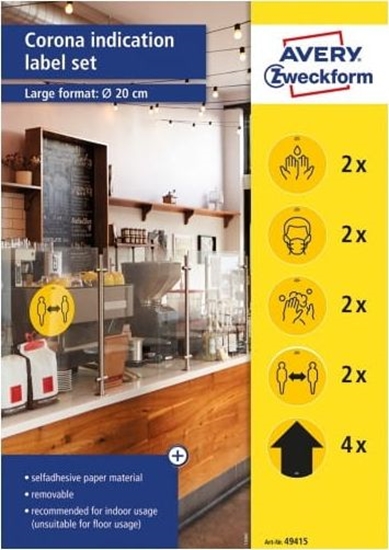 Picture of AVERY ETYKIETA AVERY ZWECKFORM 49415 ZESTAW USUWALNYCH ETYKIET OSTRZEGAWCZYCH KORONAWIRUS OKRGE ZE WZOREM