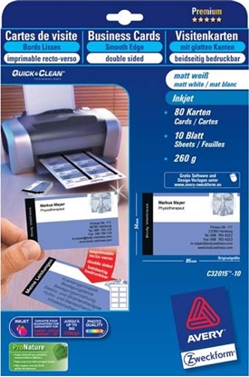 Picture of Avery Zweckform Avery Zweckform, wizytówki, z gadka krawdzi, biae, matowe, A4, 260 g/m2, 85x54mm, 8 szt./A4, dwustronny, 10 arkusza, do drukar