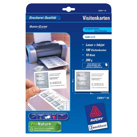 Picture of Avery Zweckform wizytówki, biae, matowe, A4, 200 g/m2, 85x54mm, 10 arkuszy