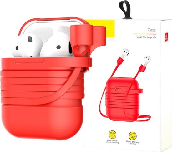 Picture of Baseus Etui ochronne do AirPods + Strap czerwone
