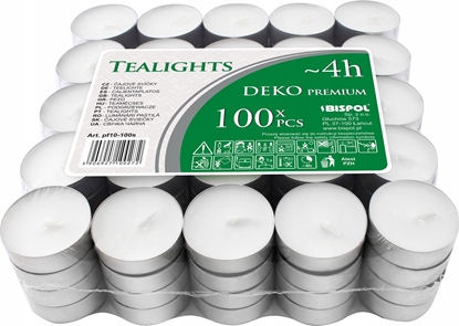 Attēls no Bispol Podgrzewacze bezzapachowe tealight BISPOL 4H DEKO 100szt.