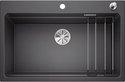 Изображение Zlewozmywak Blanco Etagon 8 Silgranit antracyt z korkiem automatycznym InFino, szyny (525177)