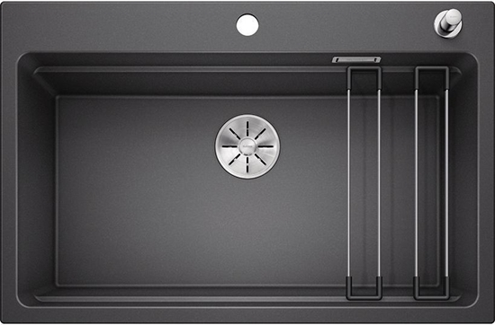 Изображение Zlewozmywak Blanco Etagon 8 Silgranit antracyt z korkiem automatycznym InFino, szyny (525177)