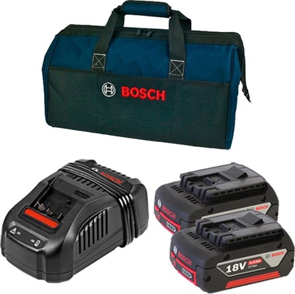 Attēls no Bosch Zestaw dwóch akumulatorów 18V 5Ah z ładowarką w torbie (0615990J27)