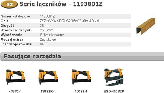 Picture of Skavas Bostitch 1193801Z; S2/16WC; 25x38 mm; 8400 gab.