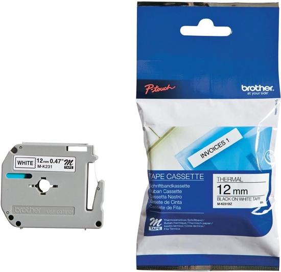Picture of Brother Labelling Tape - 12mm, Black/White, Blister label-making tape m