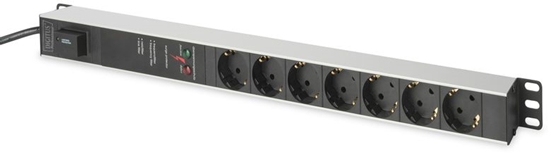 Изображение Digitus Aluminium outlet strip with overvoltage protection and line filter, 7 safety outlets, 2 m supply safety plug
