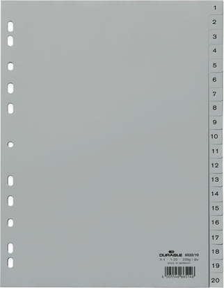 Attēls no Durable DURABLE Zahlenregister A4 1-20 PP volldeckend grau