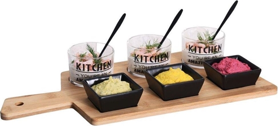 Picture of Excellent Houseware Miseczki ZESTAW do przeksek przystawek tapas na bambusowej desce 10 el.