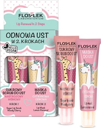 Attēls no Floslek Floslek Lip Care Vege Zestaw Odnowa Ust (Scrub do ust Nastrojowy Winiowy 14g+Maska cytrynowa 14g)
