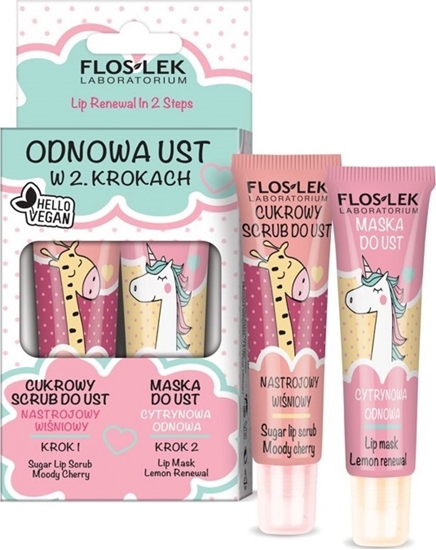 Picture of Floslek Floslek Lip Care Vege Zestaw Odnowa Ust (Scrub do ust Nastrojowy Winiowy 14g+Maska cytrynowa 14g)