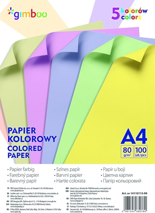 Изображение Gimboo Papier ksero A4 80g mix kolorów 100 arkuszy