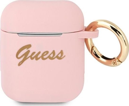Изображение Guess Etui ochronne GUA2SSSI Silicone Vintage Script do AirPods 1/2 róowe