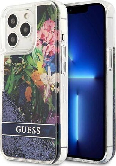 Изображение Guess Guess GUHCP13LLFLSB iPhone 13 Pro / 13 6,1" niebieski/blue hardcase Flower Liquid Glitter