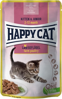 Attēls no Happy Cat Kitten & Junior Farm Poultry, mokra karma, dla kociąt w wieku 2-12 mies., drób, 85 g, saszetka