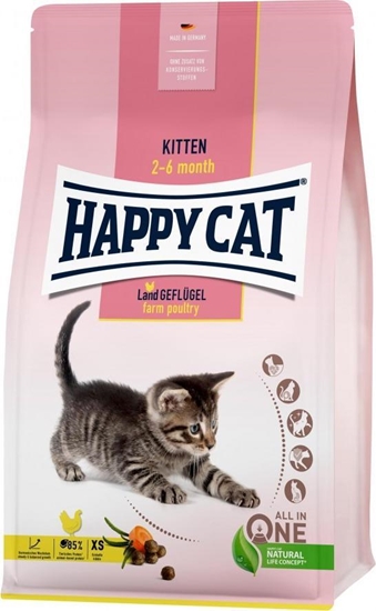 Picture of Happy Cat Kitten Farm Poultry, sucha karma, dla kocit w wieku 2-6 mies, drób, 300 g, worek