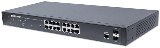 Picture of Intellinet 16-Port Gigabit Ethernet PoE+ Web-Managed Switch with 2 SFP Ports, 16 x PoE ports, IEEE 802.3at/af Power over Ethernet (PoE+/PoE), 2 x SFP, Endspan, 19" Rackmount
