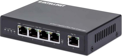 Изображение Intellinet 4-Port Gigabit Ultra PoE Extender, Adds up to 100 m (328 ft.) to PoE Range, 90 W PoE Power Budget, Four PSE Ports with up to 30 W Output, IEEE 802.3bt/at/af Compliant, Metal Housing