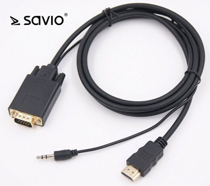 Attēls no Kabel Savio HDMI - D-Sub (VGA) + Jack 3.5mm 1.8m czarny (SAVKABELCL-104)