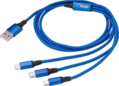 Изображение Kabel USB Akyga USB-A - USB-C + microUSB + Lightning 1.2 m Niebieski (AK-USB-27)