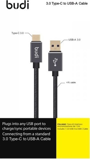 Изображение Kabel USB Budi USB-A - USB-C 1.2 m Czarny (BD178T)