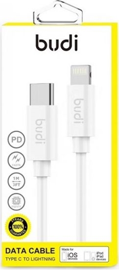 Изображение Kabel USB Budi USB-C - Lightning 1 m Biały (BD195)
