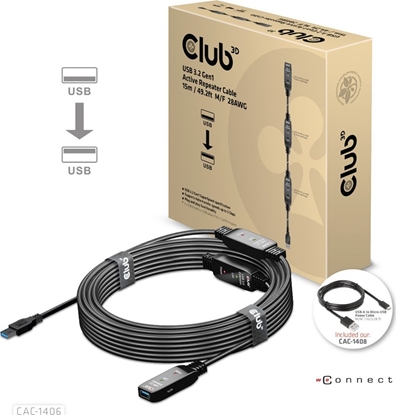 Изображение Kabel USB Club 3D USB-A - USB-A 15 m Czarny (CAC-1406)