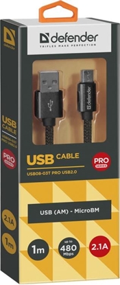 Изображение Kabel USB Defender USB-A - microUSB 1 m Czarny (87802)