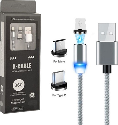 Изображение Kabel USB Prolink USB-A - microUSB + USB-C Szary (023344)