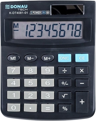 Attēls no Kalkulator Donau Kalkulator biurowy DONAU TECH, 8-cyfr. wyświetlacz, wym. 134x104x17 mm, czarny