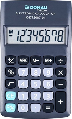 Attēls no Kalkulator Donau Kalkulator kieszonkowy DONAU TECH, 8-cyfr. wyświetlacz, wym. 180x90x19 mm, czarny