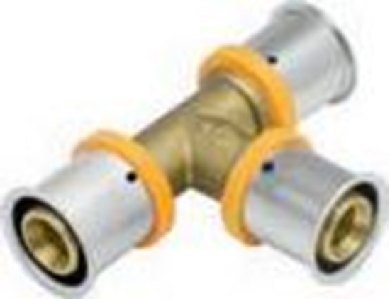 Изображение KAN-therm Trójnik Press 16 x 16 x 16mm z piercieniem zaprasowywanym mosiny (K-041802)