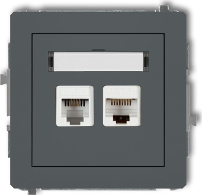 Изображение Karlik DECO Gniazda telefoniczne pojedyncze 1xRJ11 + komputerowego pojedynczego 1xRJ45, kat. 5e, 8-stykowy, beznarzędziowe czarny mat 1