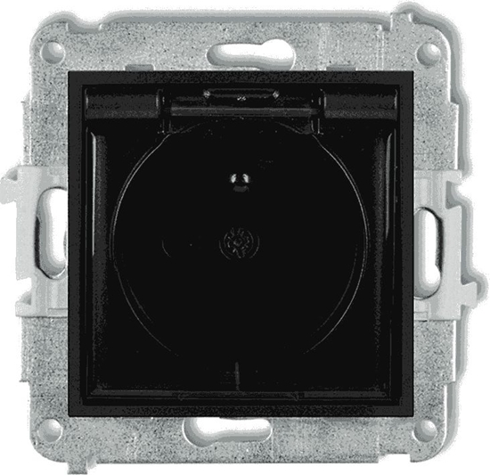 Picture of Karlik MINI Gniazdo bryzgoszczelne z/u IP44 z przesonami klapka dymna czarny mat 12MGPB-1zdp