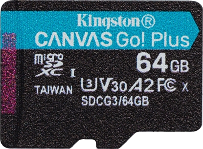 Attēls no Karta Kingston Canvas Go! Plus MicroSDXC 64 GB Class 10 UHS-I/U3 A2 V30 (SDCG3/64GBSP)