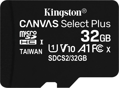 Attēls no Karta Kingston Canvas Select Plus MicroSDHC 32 GB Class 10 UHS-I/U1 A1 V10 (SDCS2/32GB)