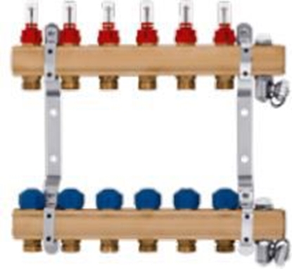 Attēls no Kisan Rozdzielacz mosiny 1" do ogrzewa paszczyznowych i grzejnikowych 8-obwodowy z wyjciem do zczek G3/4" Eurokonus (KRPT 08.20.12)