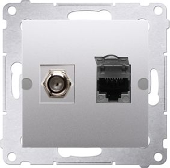 Picture of Kontakt-Simon Gniazdo antenowe i komputerowe Simon 54 typu F i RJ45 kat. 6 srebrny mat (DASFRJ45.01/43)