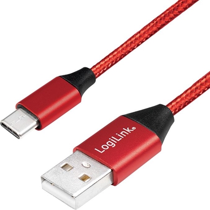 Attēls no Kabel USB LogiLink USB-A - USB-C 0.3 m Czerwony (CU0147)